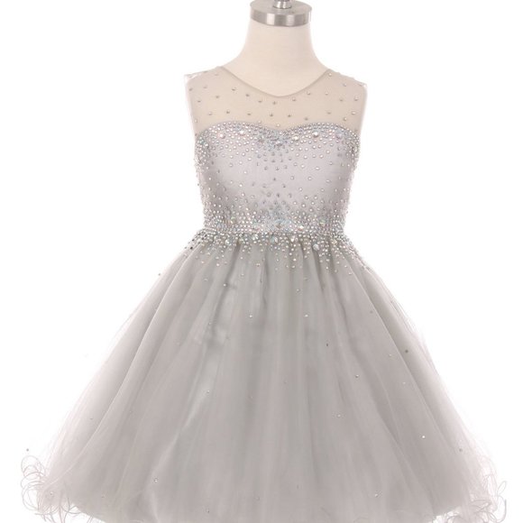 Silver beautiful illusion sparkling dress,decorated in shinny rhinestones X5029